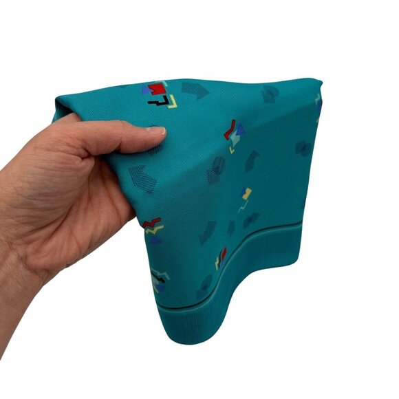 Vintage Scarf Turquoise Geometric 1990s Head Wrap Teal Retro Black Retro Rad - Picture 5 of 7